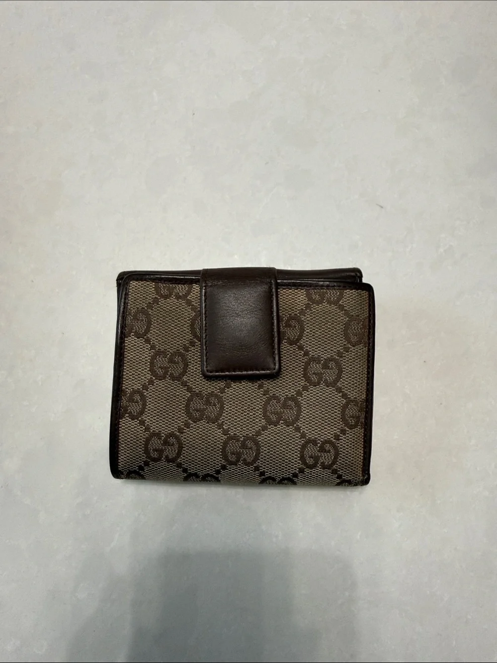 Gucci Brown Leather & Beige GG Monogram Bifold Wallet